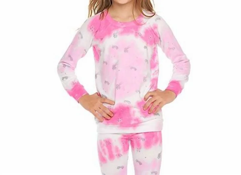 Girl's Tie Dye Shooting Star Pullover In Pink