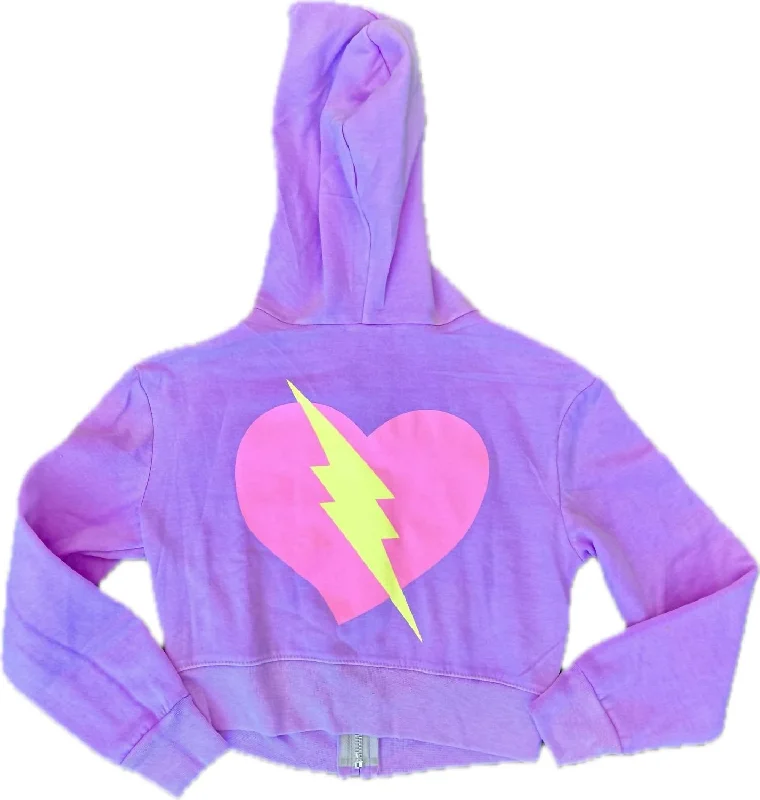 Kids Heart Bolt Hoodie In Purple