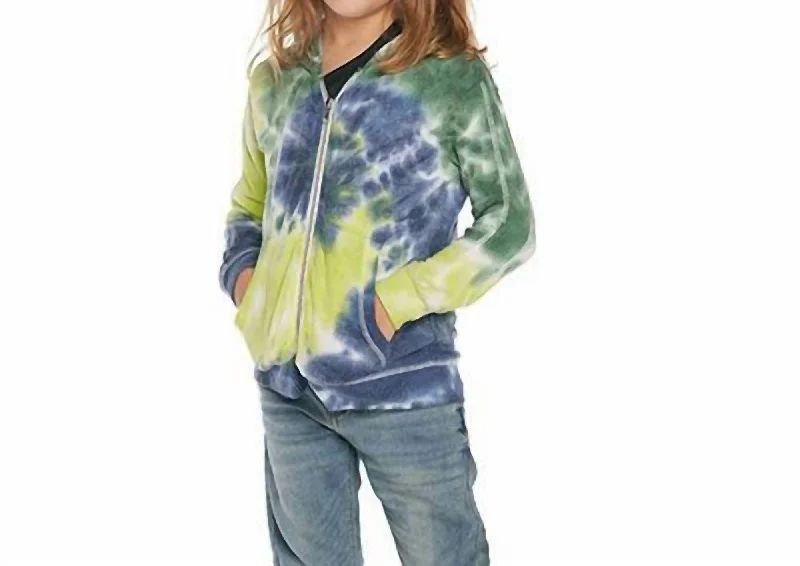 Kids Zip Up Hoodie In Camp Tie Dye