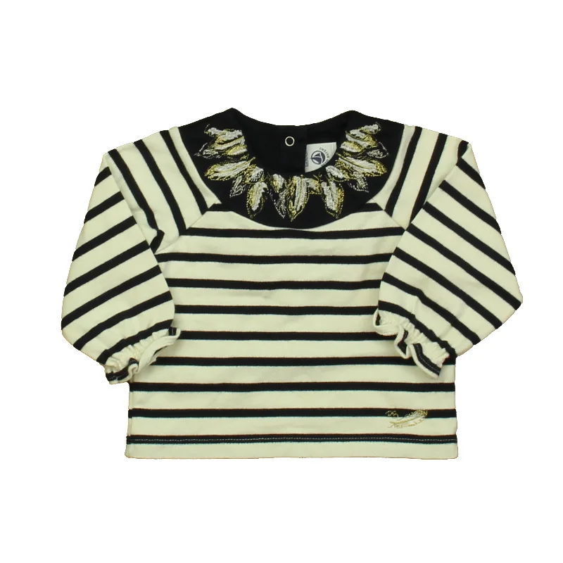 Petit Bateau Girls Navy | White Long Sleeve Shirt