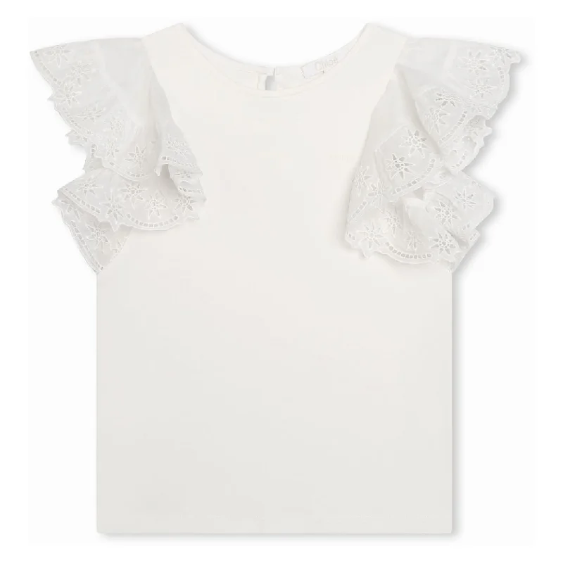 White Ruffled Embroidered Blouse