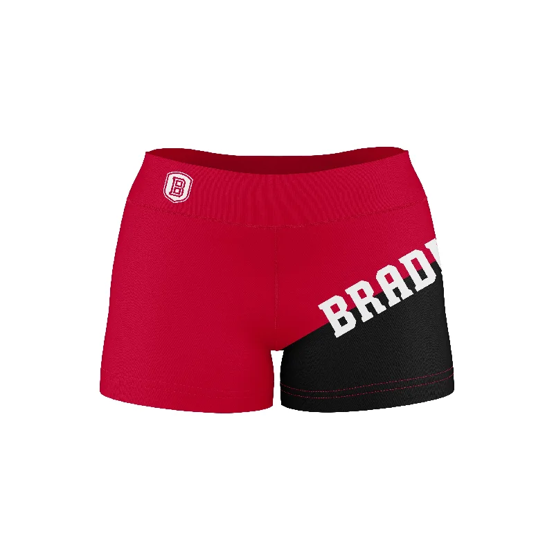 Bardley University Braves Game Day Collegiate Leg Color Block Red Black Optimum Womens Yoga Shorts by Vive La Fete