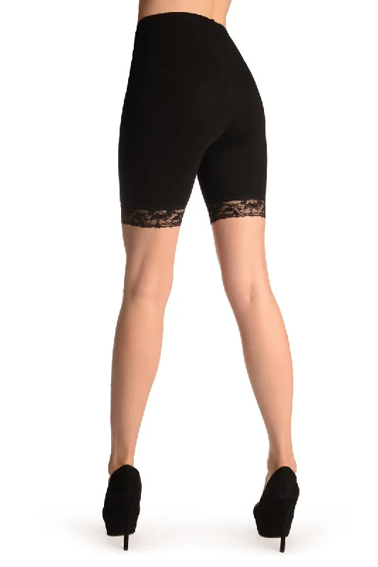 Fantastic Offers Black Cotton Shorts With Lace Trim
