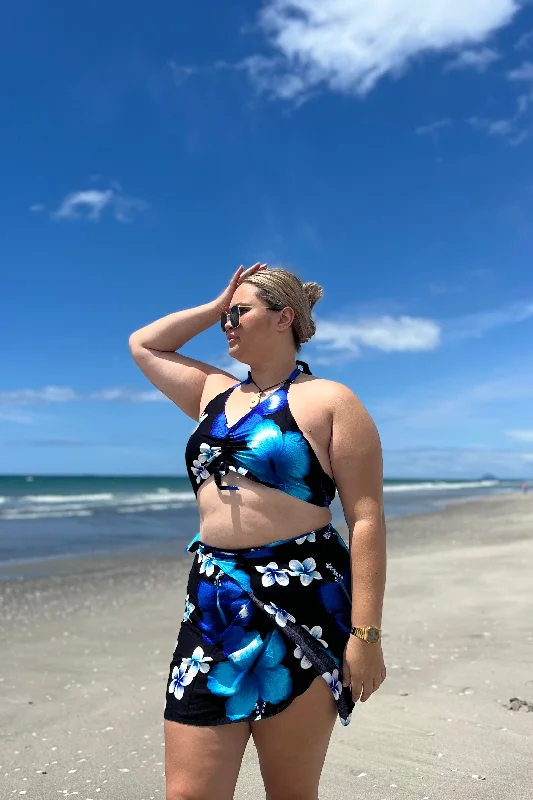 Daily Deals Black Frangipani Hibiscus Sarong Set