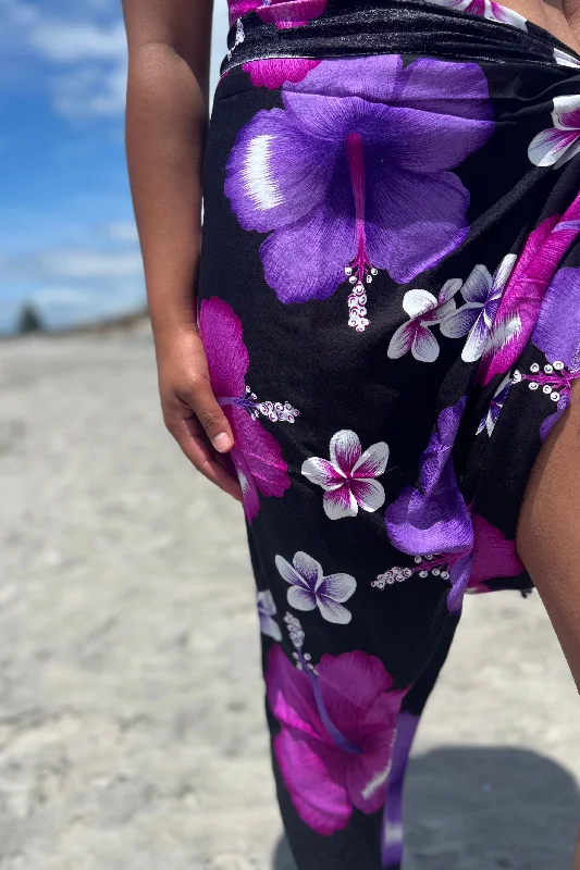 Take Advantage Black Frangipani Hibiscus Sarong