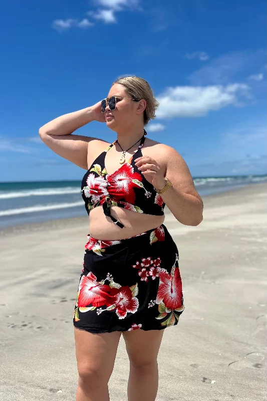 Overstock Black Hibiscus Sarong Set