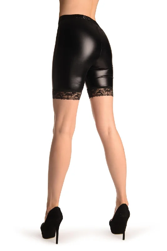 Sale Event Black Wet Look Shorts With Lace Trim