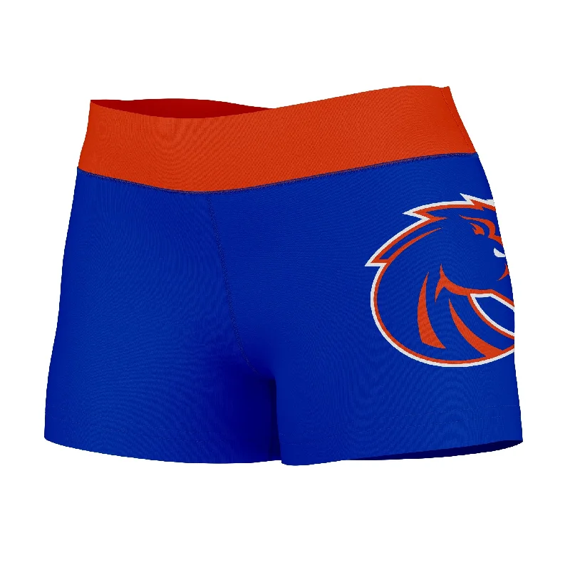 Boise State Broncos Logo on Thigh & Waistband Blue Orange Womens Yoga Booty Workout Shorts by Vive La Fete