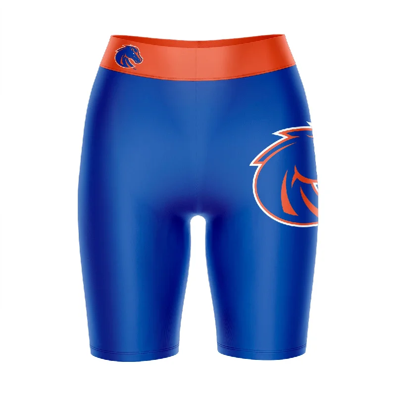 Boise State Broncos Game Day Logo on Thigh and Waistband Blue and Orange Womens Bike Shorts by Vive La Fete