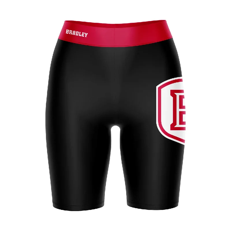 Bradley Braves Game Day Logo on Thigh and Waistband Black and Red Womens Bike Shorts by Vive La Fete