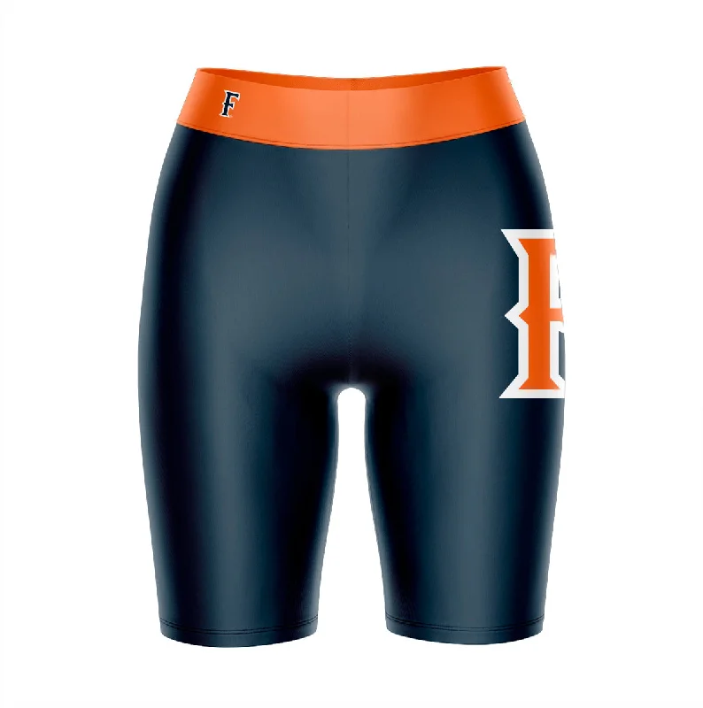 Cal State Fullerton Titans Game Day Logo on Thigh and Waistband Navy and Orange Womens Bike Shorts by Vive La Fete