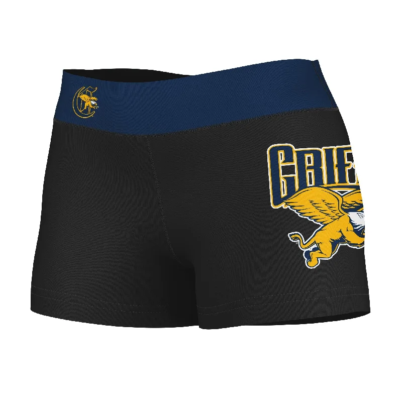 Canisius College Golden Griffins Logo on Thigh & Waistband Black & Blue Womens Yoga Booty Workout Shorts by Vive La Fete