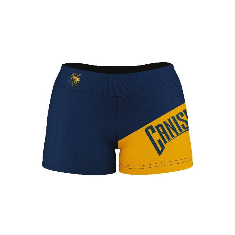 Canisius College Griffs Game Day Collegiate Leg Color Block Blue Gold Optimum Womens Yoga Shorts by Vive La Fete