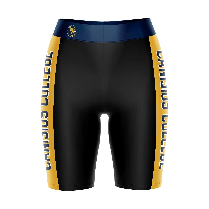 Canisius College Griffs Game Day Logo on Waistband and Gold Stripes Black Womens Bike Shorts by Vive La Fete