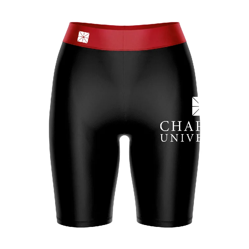 Chapman University Panthers Game Day Logo on Thigh & Waistband Black and Red Womens Bike Shorts by Vive La Fete