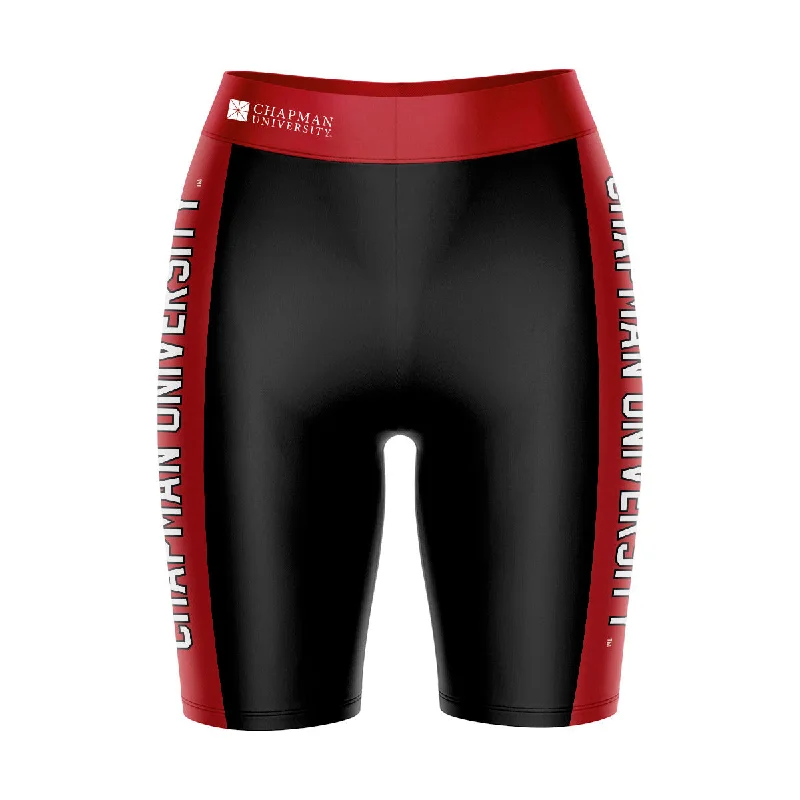 Chapman University Panthers Game Day Logo on Waistband and Red Stripes Black Womens Bike Shorts by Vive La Fete