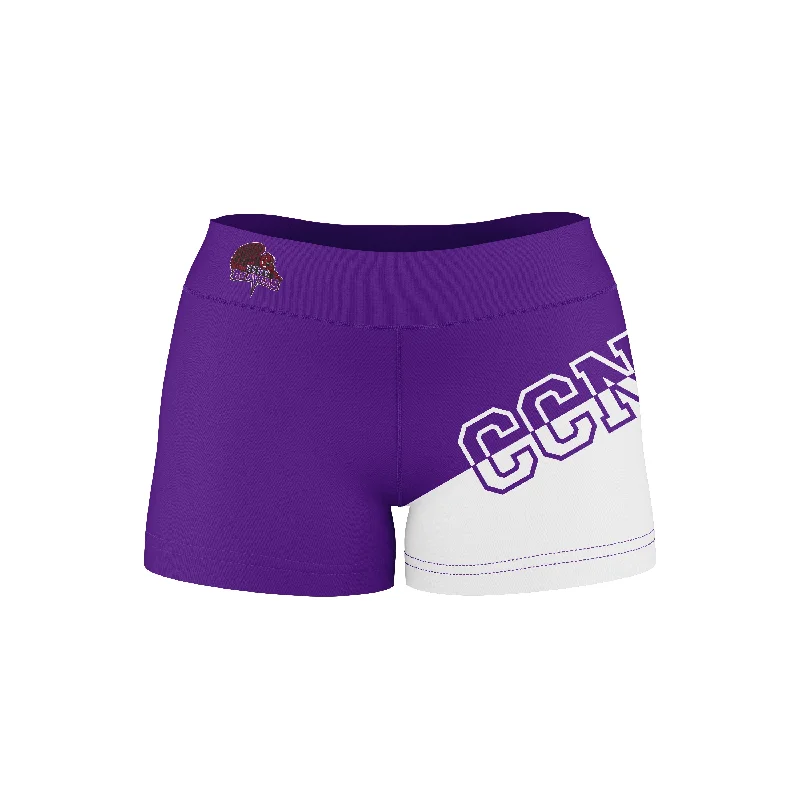 City College of New York CCNY Game Day Collegiate Leg Color Block Purple White Optimum Womens Yoga Shorts by Vive La Fete