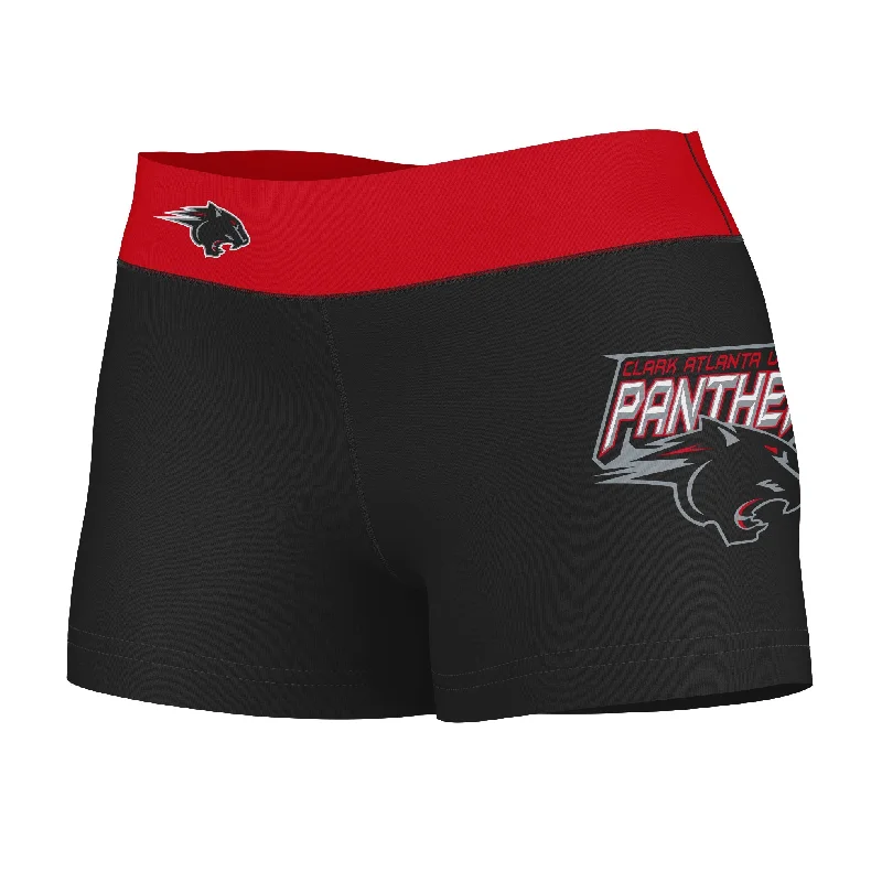 Clark Atlanta Panthers Logo on Thigh & Waistband Black & Red Womens Yoga Booty Workout Shorts by Vive La Fete