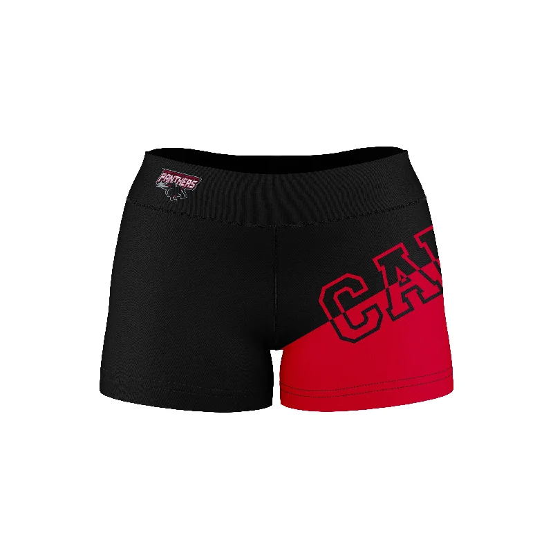 Clark Atlanta University Game Day Collegiate Leg Color Block Black Red Optimum Womens Yoga Shorts by Vive La Fete