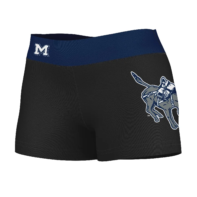 Colorado School of Mines Orediggers Logo on Thigh & Waistband Black & Blue Womens Yoga Booty Workout Shorts by Vive La Fete