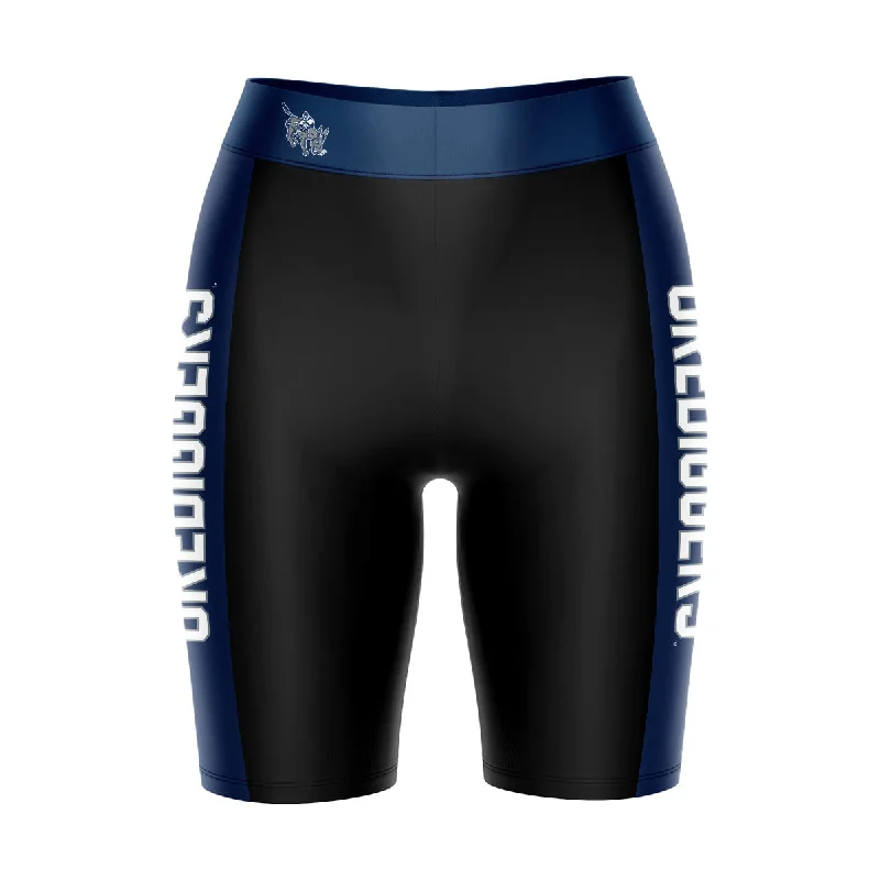 Colorado School of Mines Game Day Logo on Thigh and Waistband Black and Blue Womens Bike Shorts by Vive La Fete