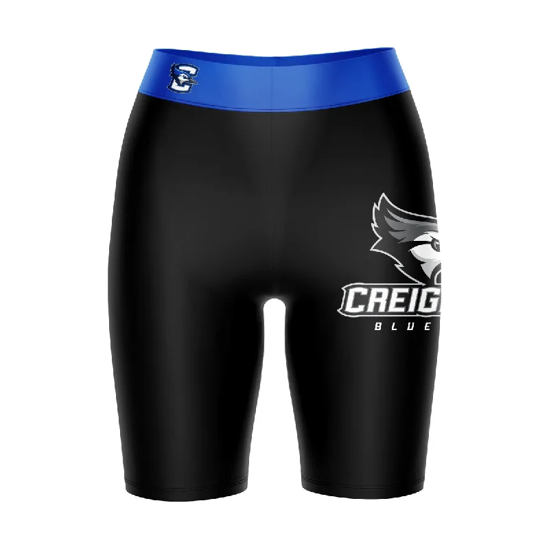 Creighton Bluejays Game Day Logo on Thigh and Waistband Black and Blue Womens Bike Shorts by Vive La Fete