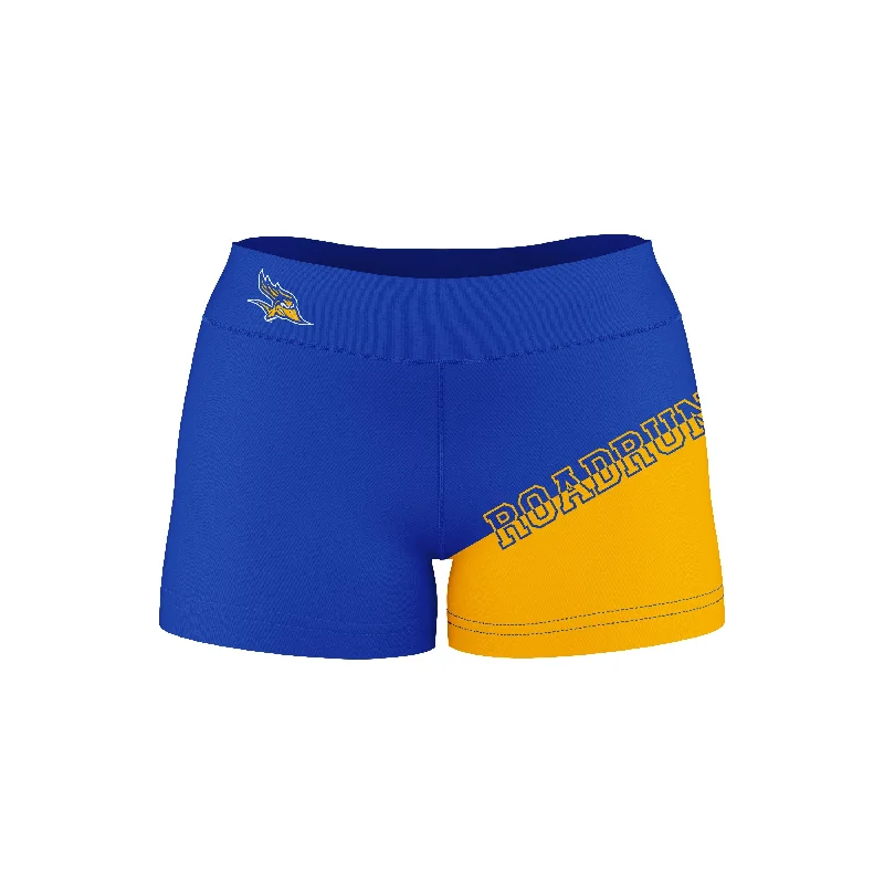 CSU Bakersfield Roadrunners Game Day Collegiate Leg Color Block Blue Gold Optimum Womens Yoga Shorts by Vive La Fete