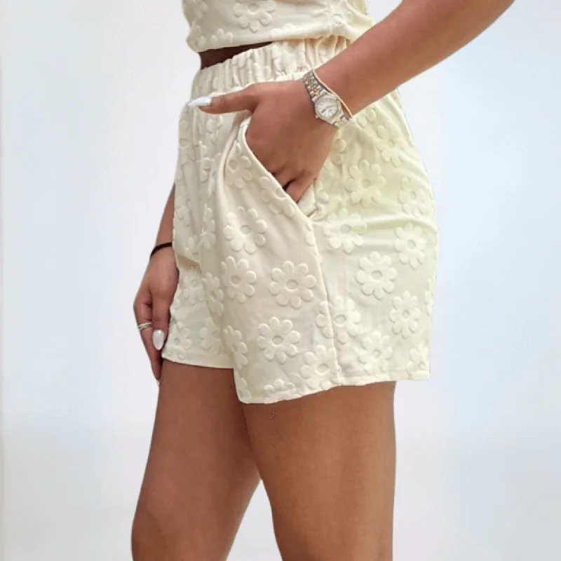 Deal Explosion Daisy Embossed Textured Shorts Made in USA