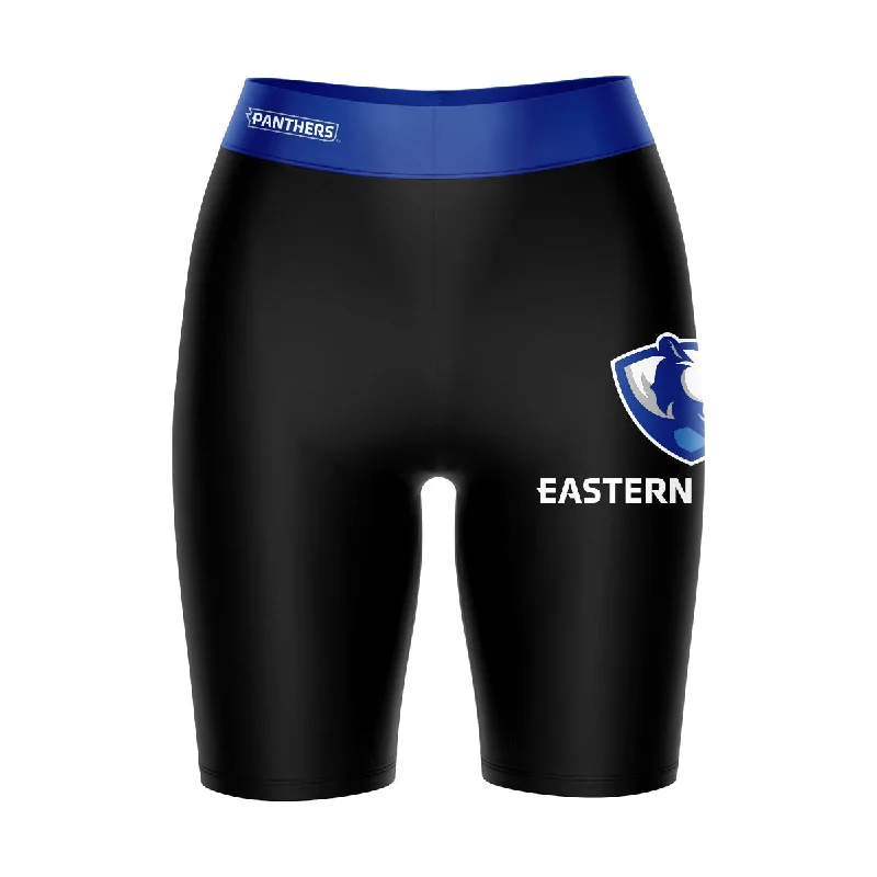 Eastern Illinois Panthers EIU Game Day Logo on Thigh and Waistband Black and Blue Womens Bike Shorts by Vive La Fete