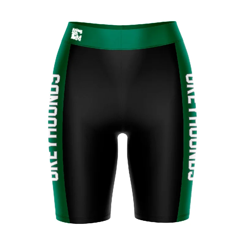 Eastern New Mexico Greyhounds Game Day Logo on Waistband and Green Stripes Black Womens Bike Shorts by Vive La Fete