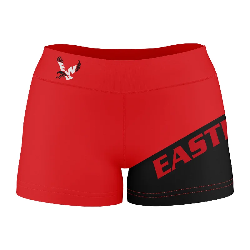 Eastern Washington Eagles EWU Game Day Collegiate Leg Color Block Red Black Optimum Womens Yoga Shorts by Vive La Fete