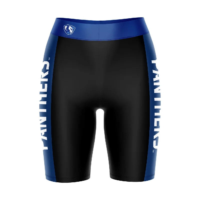 EIU Eastern Illinois University Game Day Logo on Waistband and Blue Stripes Black Womens Bike Shorts by Vive La Fete