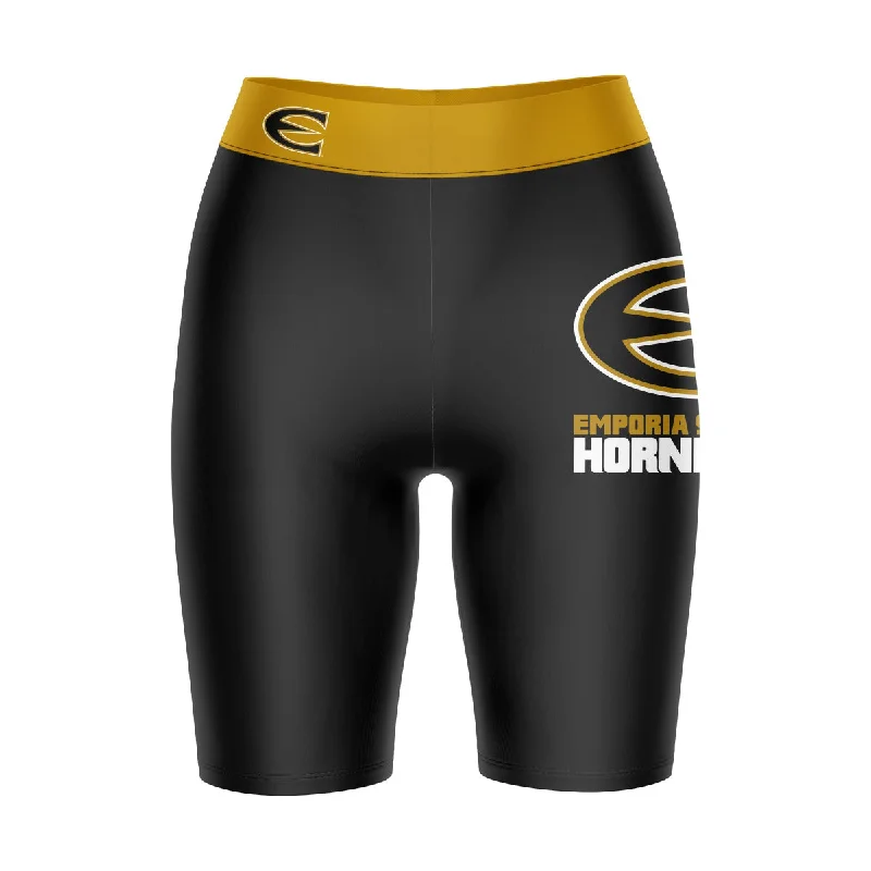 Emporia State Hornets Game Day Logo on Thigh and Waistband Black and Gold Womens Bike Shorts by Vive La Fete