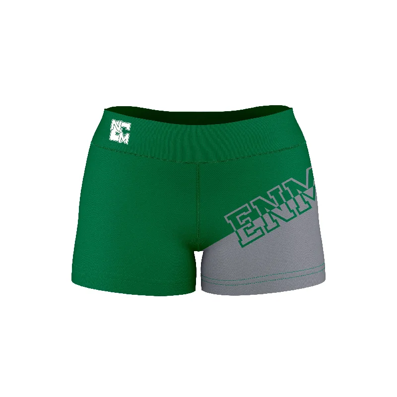 ENMU Eastern New Mexico Greyhounds Game Day Collegiate Leg Color Block Green Gray Optimum Womens Yoga Shorts by Vive La Fete