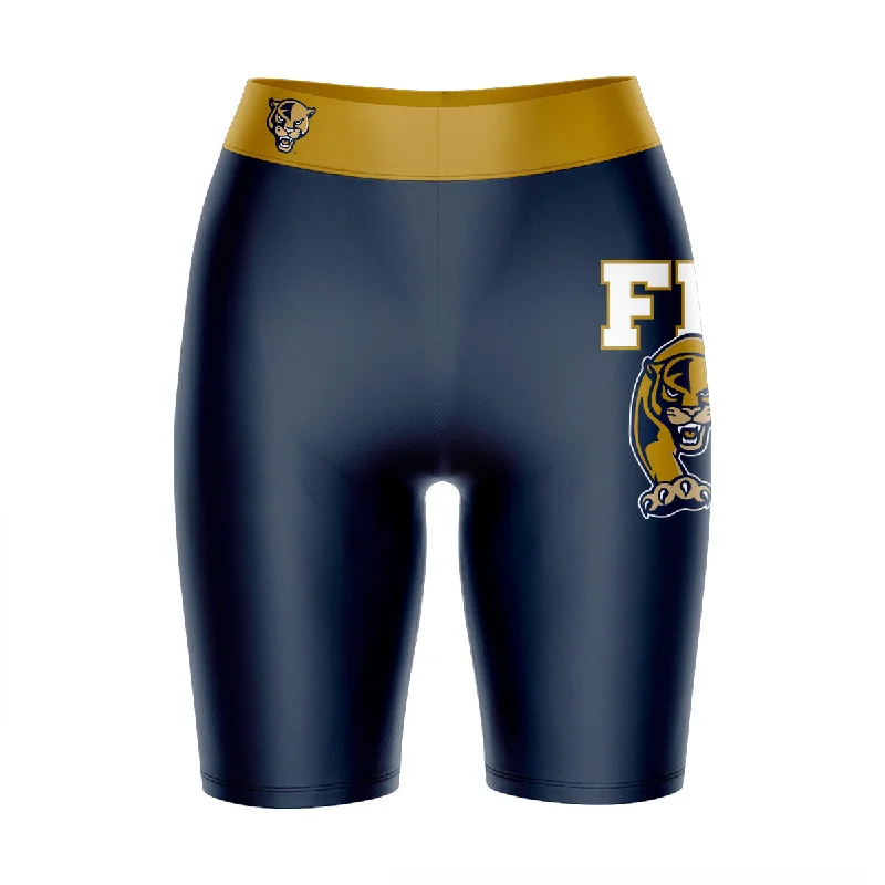 FIU Panthers Game Day Logo on Thigh and Waistband Blue and Gold Womens Bike Shorts by Vive La Fete