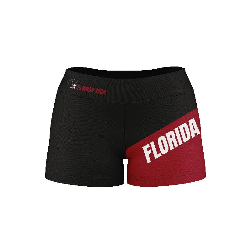 Florida Tech Panthers Game Day Collegiate Leg Color Block Black Red Optimum Womens Yoga Shorts by Vive La Fete