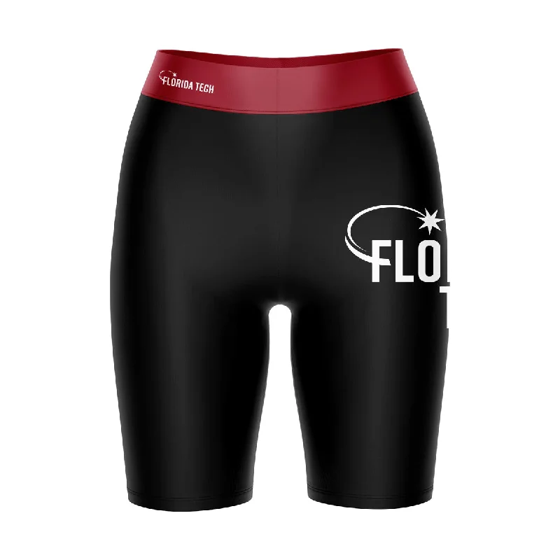 Florida Tech Panthers Game Day Logo on Thigh and Waistband Black and Red Womens Bike Shorts by Vive La Fete