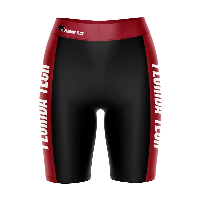 Florida Tech Panthers Game Day Logo on Waistband and Red Stripes Black Womens Bike Shorts by Vive La Fete