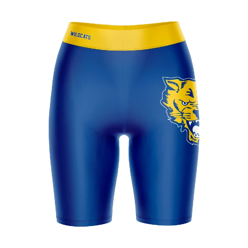 Fort Valley State Wildcats FVSU Game Day Logo on Thigh and Waistband Blue & Gold Womens Bike Shorts by Vive La Fete