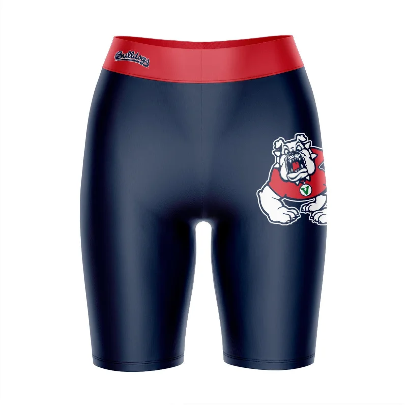 Fresno State Bulldogs Game Day Logo on Thigh and Waistband Blue and Red Womens Bike Shorts by Vive La Fete