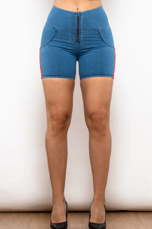 Special Promotion Full Size Side Stripe Zip Closure Denim Shorts