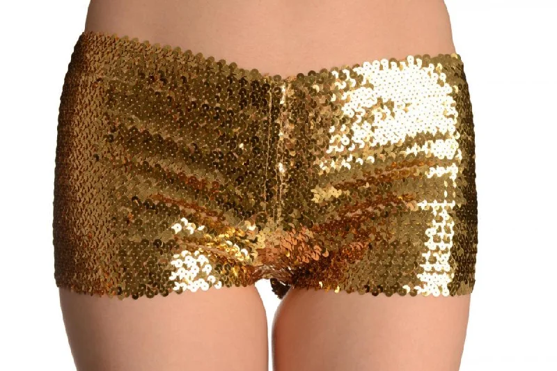 Instant Discount Gold Sequined Party Shorts