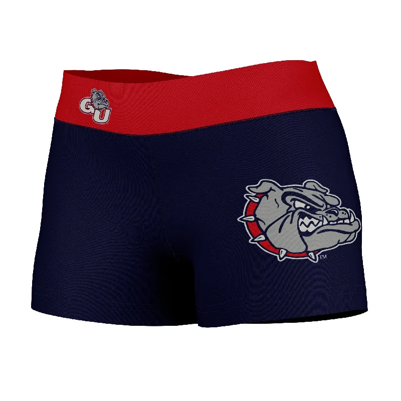 Gonzaga Bulldogs Zags GU Logo on Thigh & Waistband Blue Red Womens Yoga Booty Workout Shorts by Vive La Fete