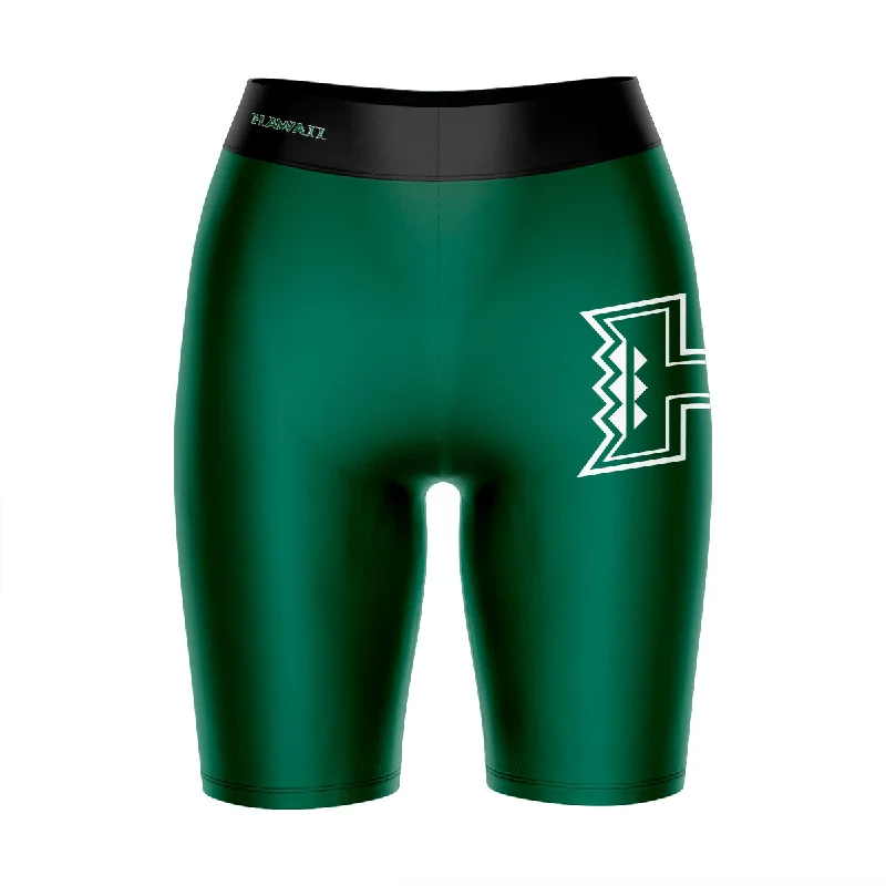 Hawaii Warriors Game Day Logo on Thigh and Waistband Green and Black Womens Bike Shorts by Vive La Fete