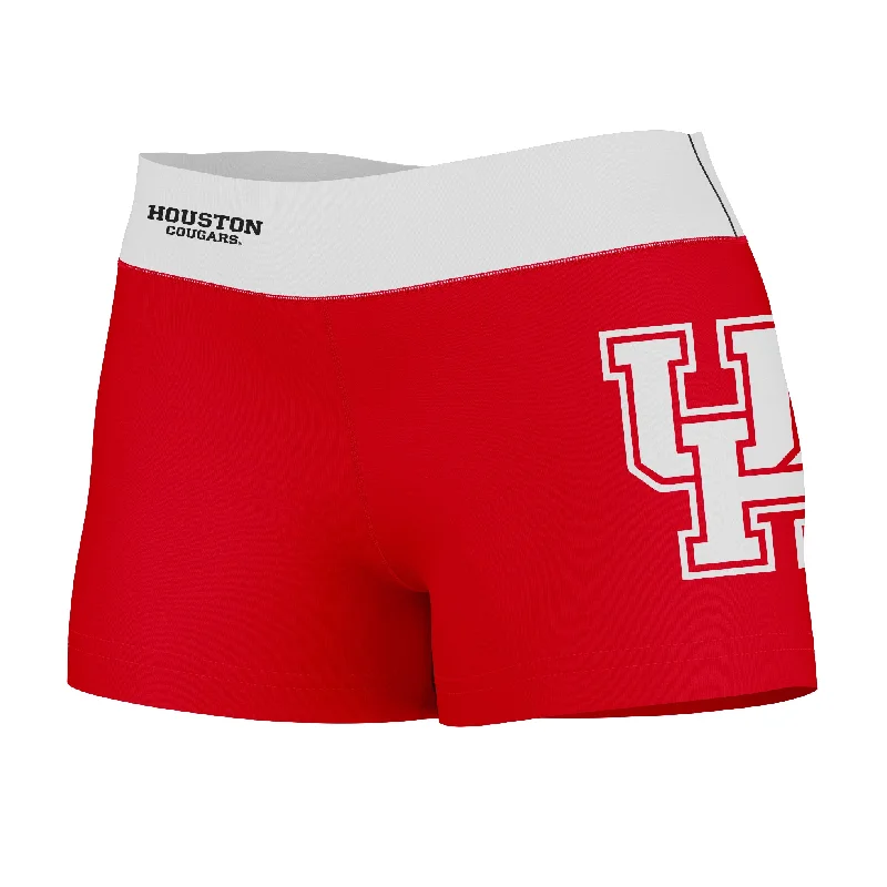 Houston Cougars Logo on Thigh & Waistband Red White Womens Yoga Booty Workout Shorts by Vive La Fete