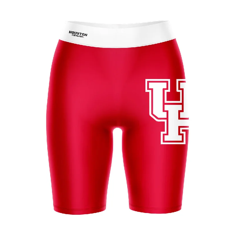 Houston Cougars Game Day Logo on Thigh and Waistband Red and White Womens Bike Shorts by Vive La Fete