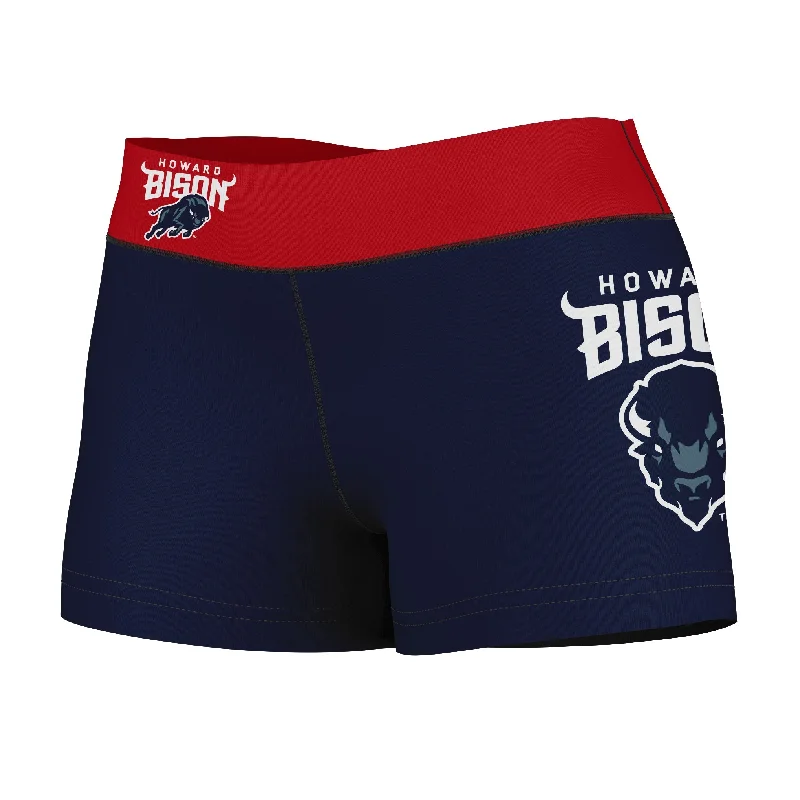 Howard Bison Logo on Thigh & Waistband Blue Red Womens Yoga Booty Workout Shorts by Vive La Fete