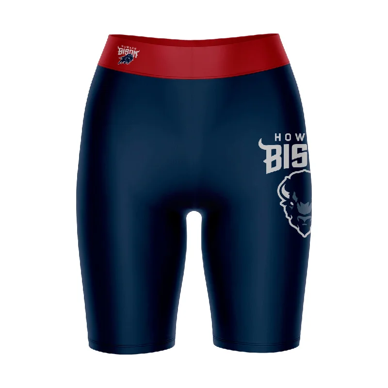 Howard Bison Game Day Logo on Thigh and Waistband Blue and Red Womens Bike Shorts by Vive La Fete