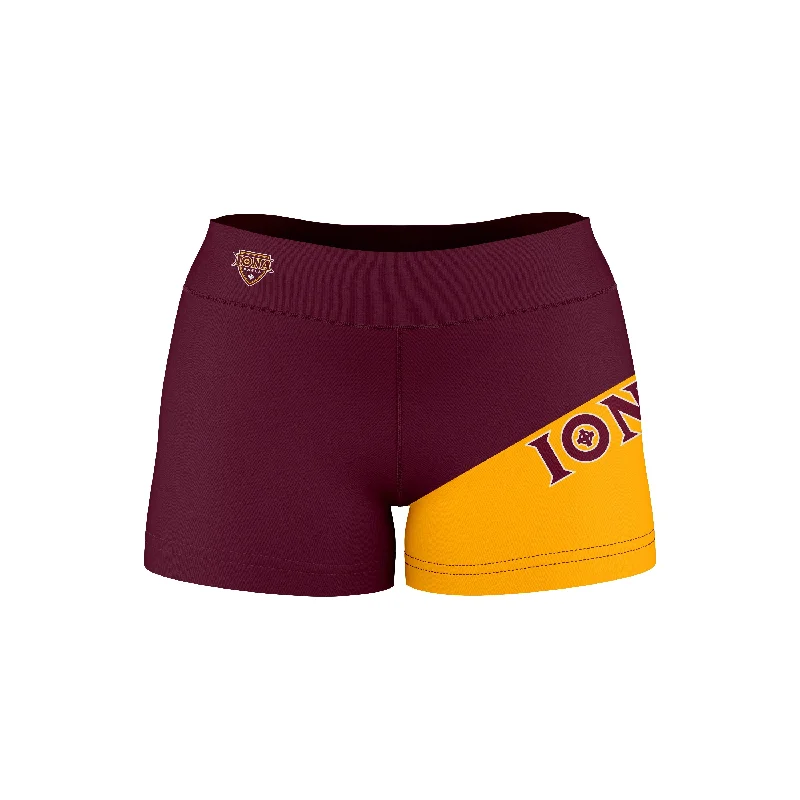 Iona College Gaels Collegiate Leg Color Block Maroon Gold Optimum Womens Yoga Shorts by Vive La Fete