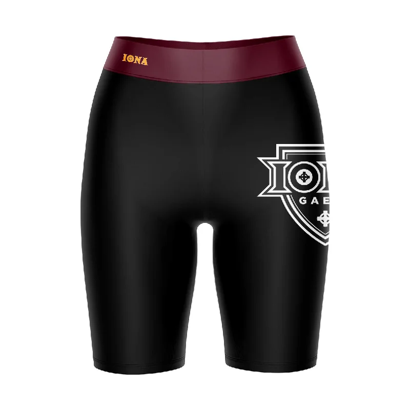 Iona Gaels Game Day Logo on Thigh and Waistband Black and Maroon Womens Bike Shorts by Vive La Fete